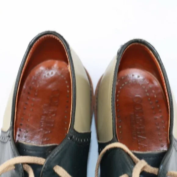 Vintage Cole Haan USA Saddle Oxford Men Size 9.5 D Beige Navy Blue Leather Comfy - Picture 10 of 12